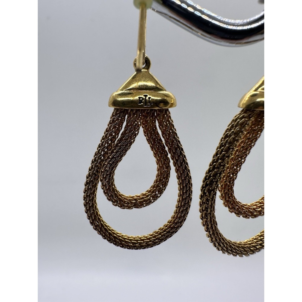 LRL Lauren Ralph Lauren Gold Tone Teardrop Chain Dangle Earrings Logo - Picture 3 of 7